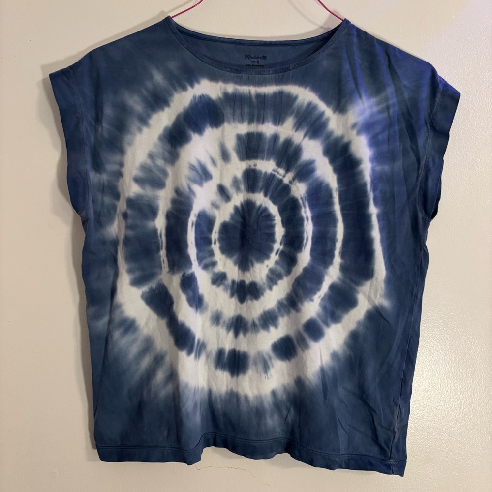 Madewell Tie-Dye Shoulder Tee in navy blue and white - Size Small
